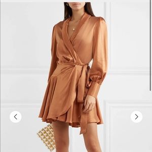 ZIMMERMAN mini wrap dress in biscuit - size 0